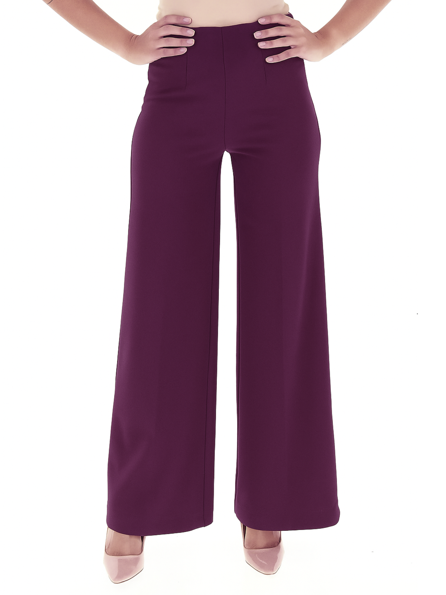 Vicolo pantaloni palazzo in crepe color prugna