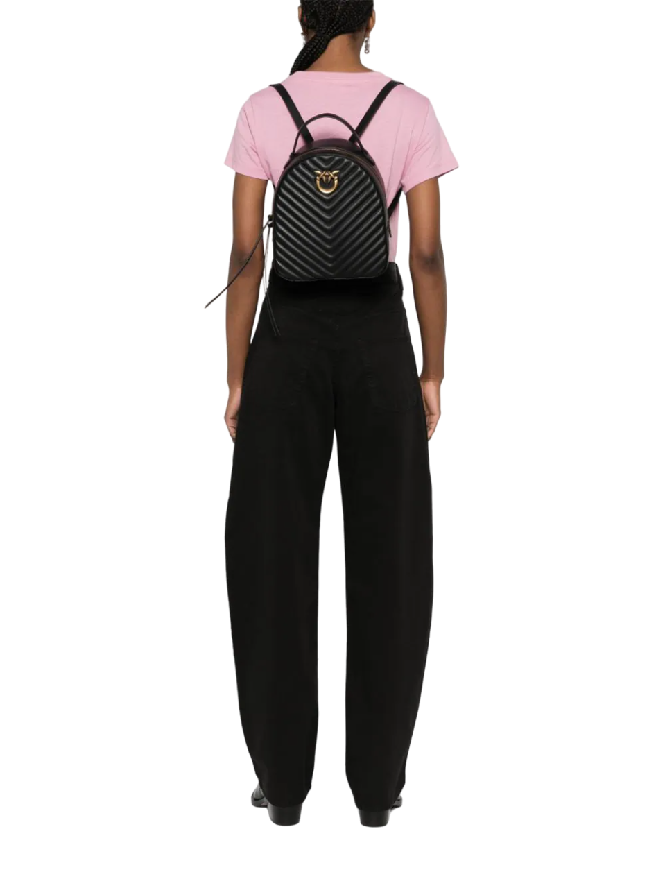 Pinko zaino Love Click Classic in pelle chevron nero oro