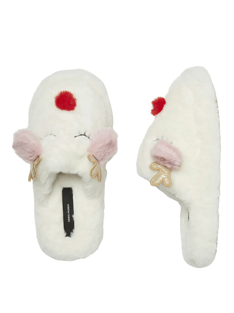 Vero Moda ciabatte in tessuto furry con renna bianco
