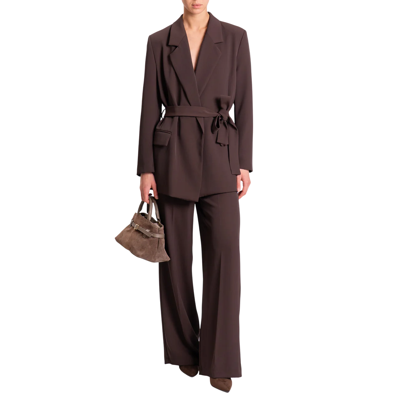 Vicolo giacca blazer con cintura marrone