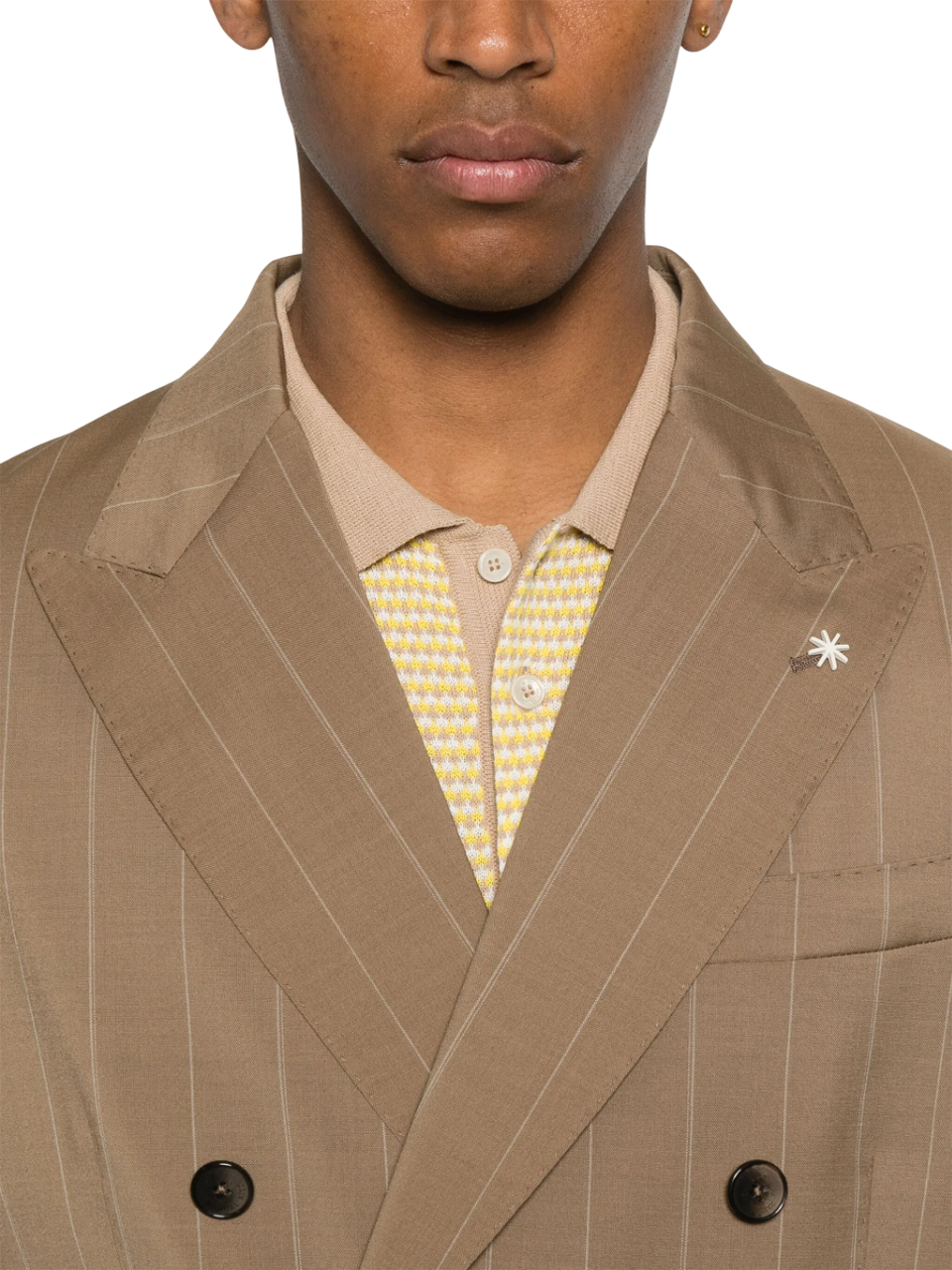 Manuel Ritz abito uomo doppiopetto in fantasia gessata marrone cammello