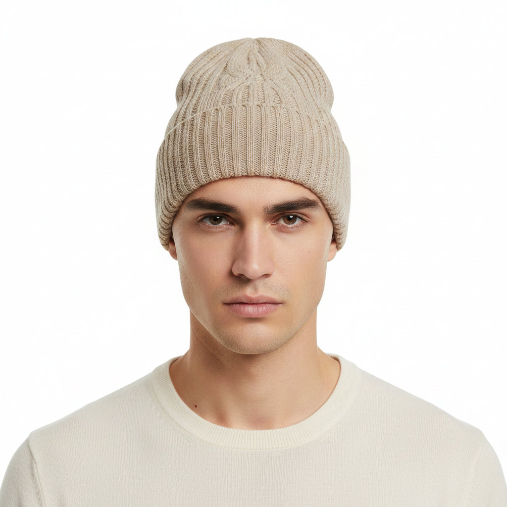 Pieces cappello in maglia lurex beige - mem39