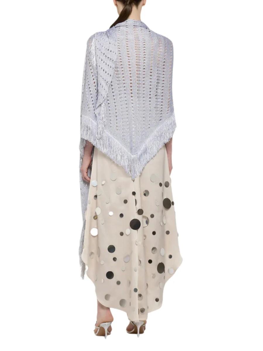 Simona Corsellini scialle traforato lurex con frange argento