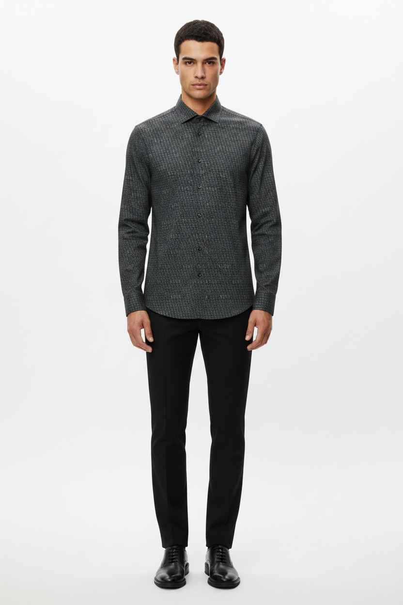 Michael Kors camicia manica lunga slim in fantasia nero verde - mem39