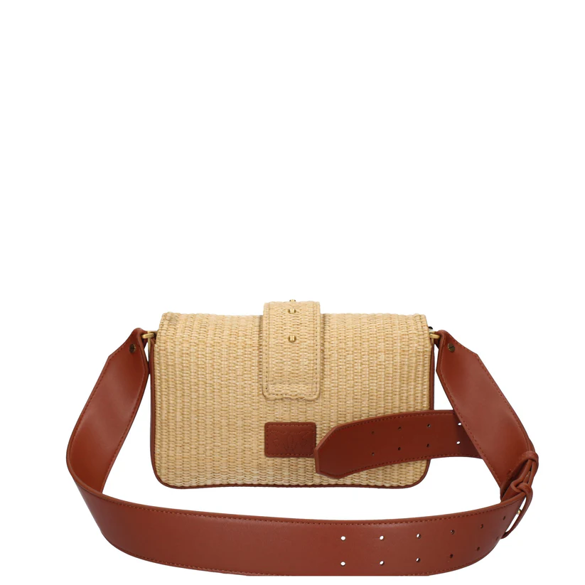 Pinko borsa Love One Mini Slouchy in rafia beige