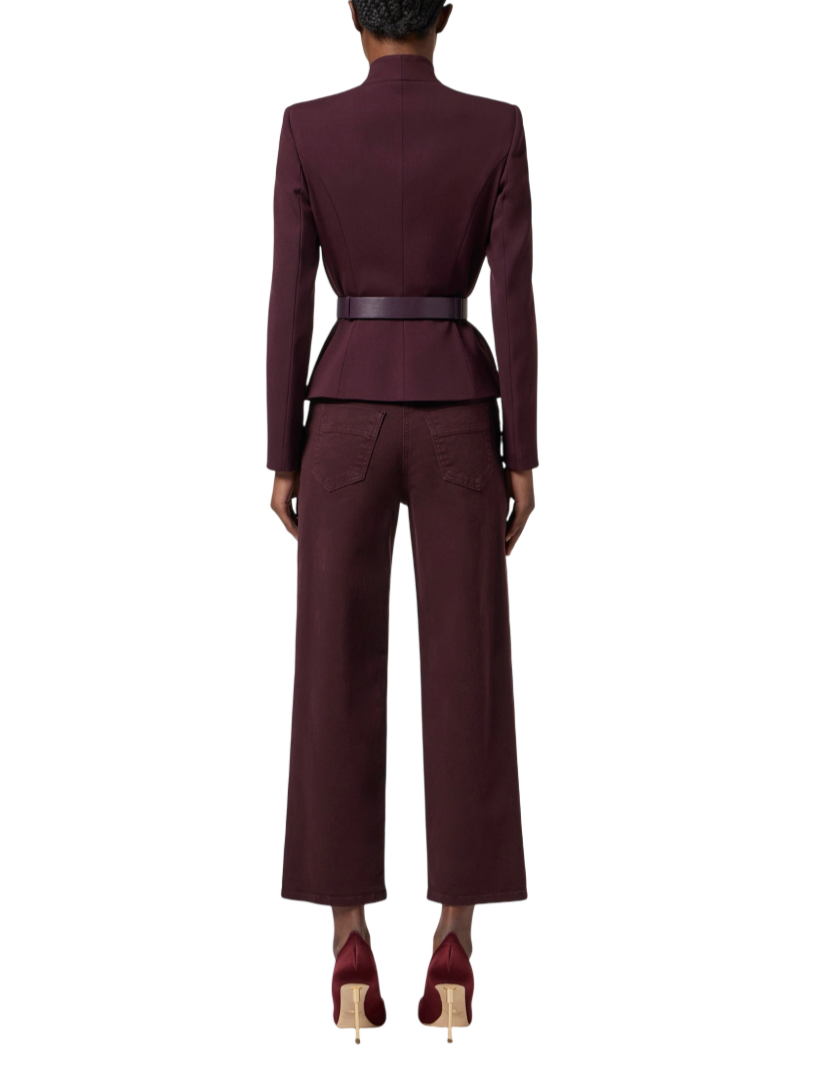 Elisabetta Franchi giacca in crepe con revers satin borgogna