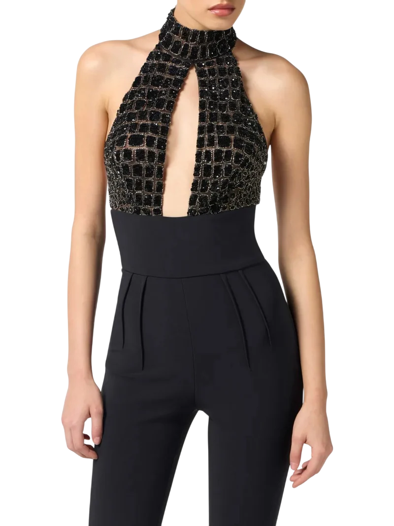 Elisabetta Franchi tuta jumpsuit con paillettes nero