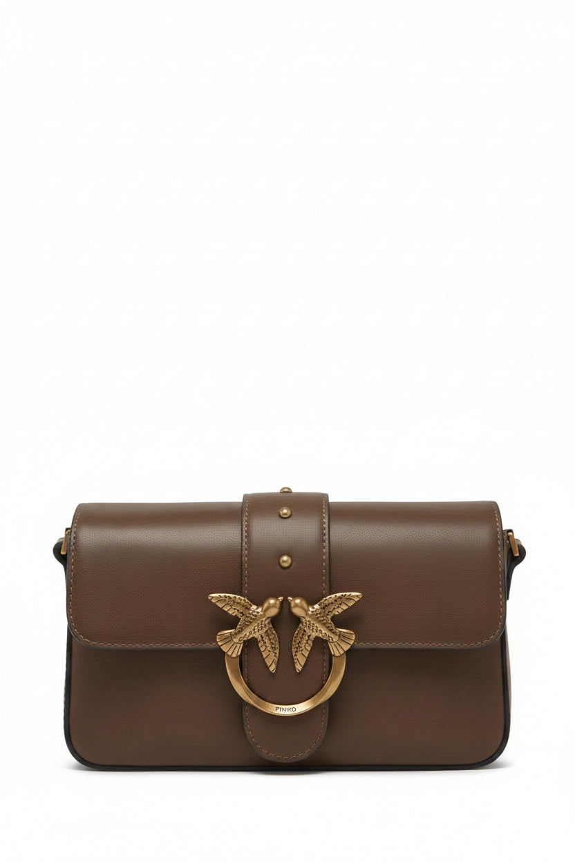 Pinko borsa Love One Mini Slouchy in pelle lavata marrone - mem39