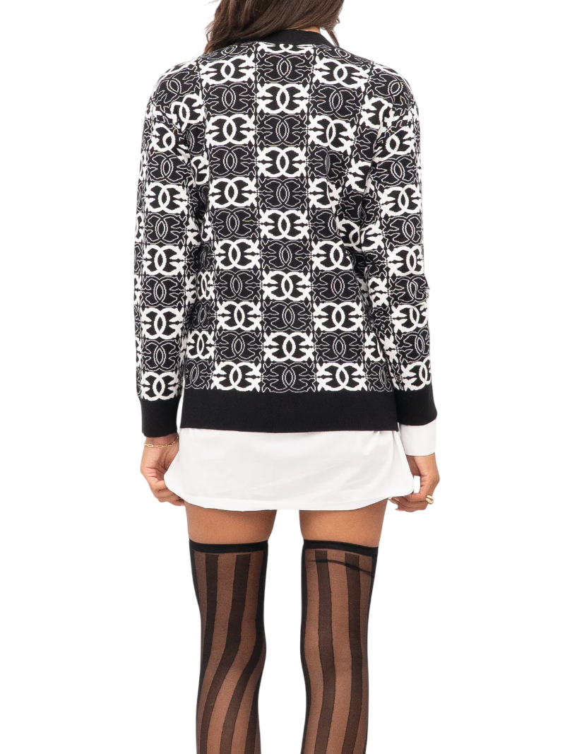 Pinko cardigan Half Breed in fantasia logata nero bianco
