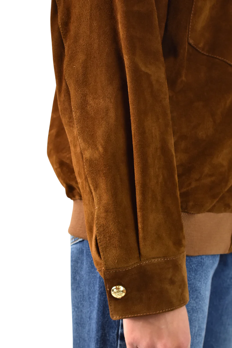 Vicolo giubbino bomber in pelle scamosciata marrone cuoio