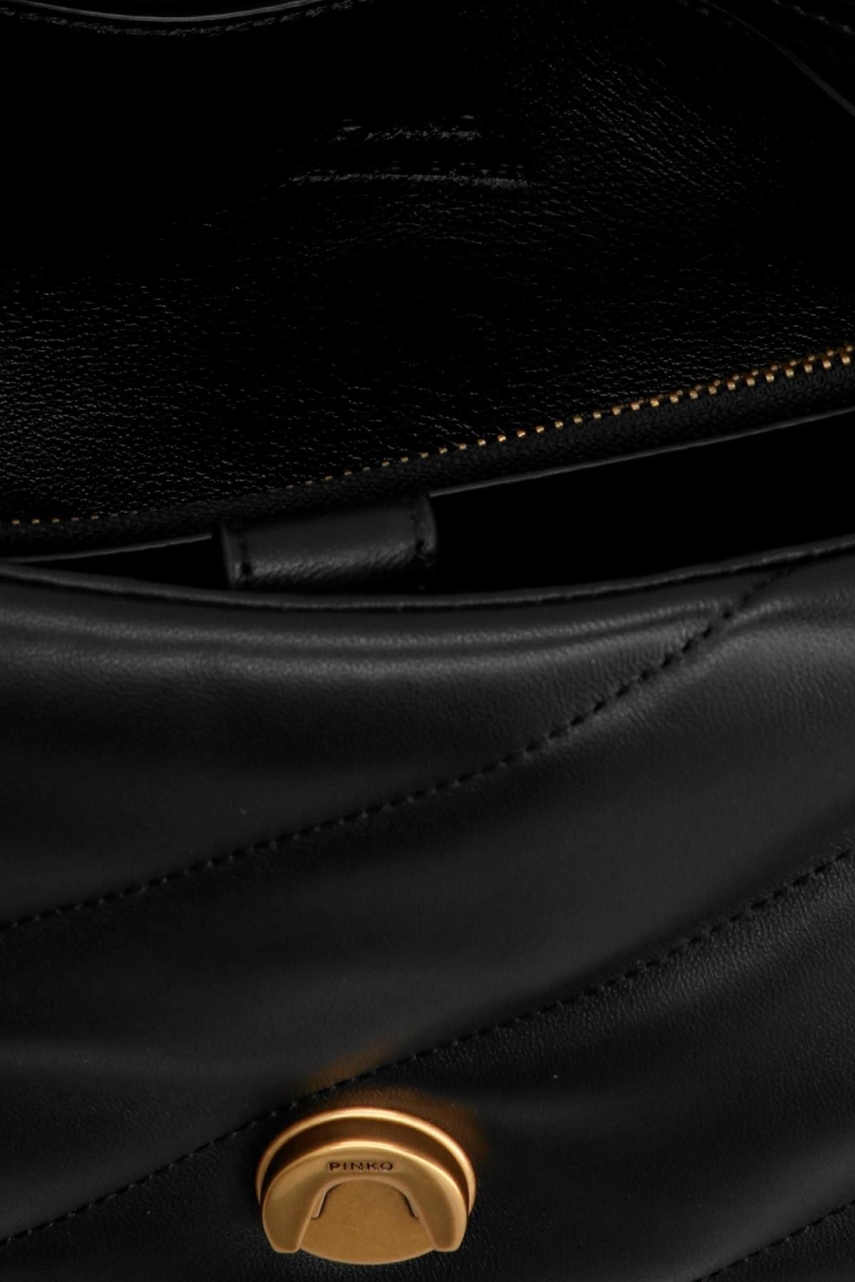 Pinko borsa Love Bag Puff Classic in pelle trapuntata nero oro