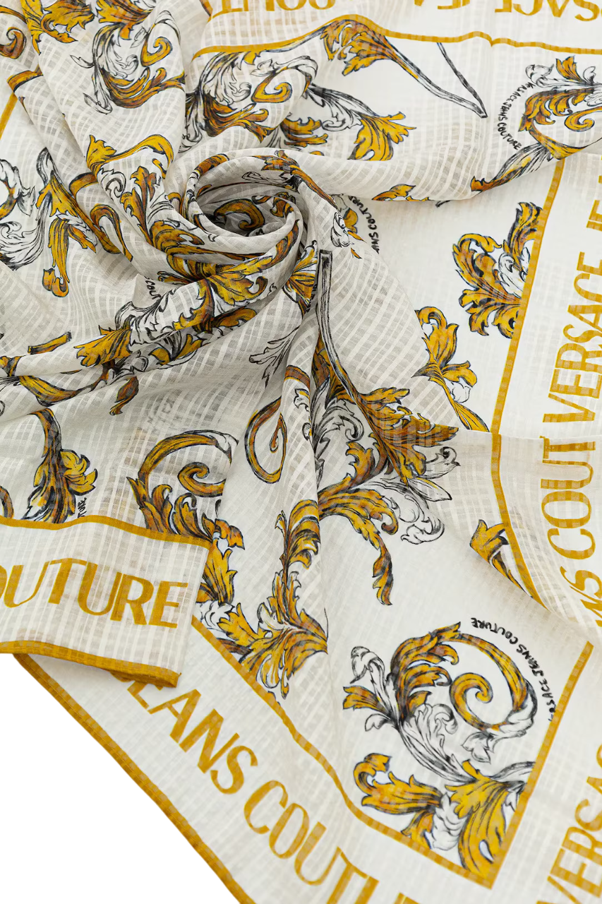 Versace Jeans Couture foulard in fantasia barocca bianco oro