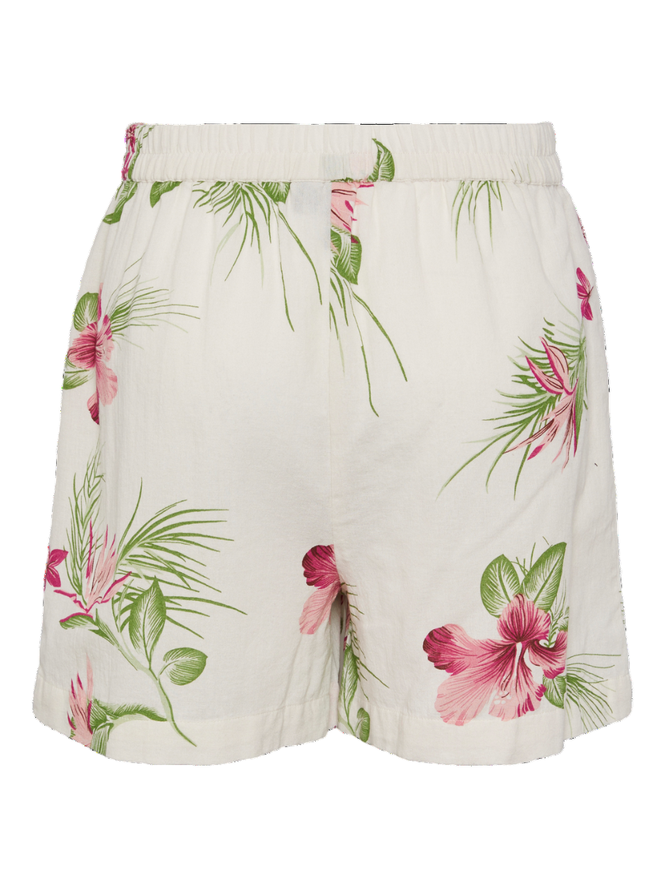 Pieces shorts in tessuto con fantasia florelae beige