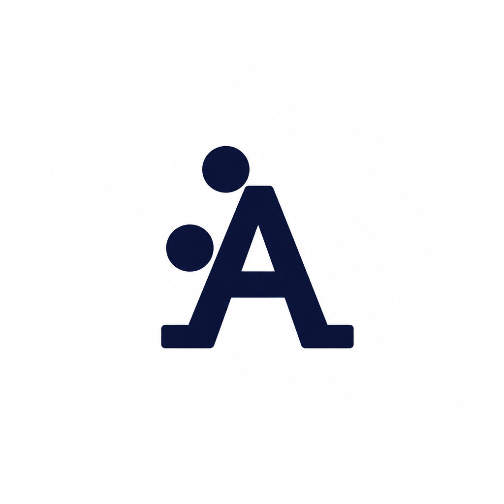 a blue logo with a letter a and a dot