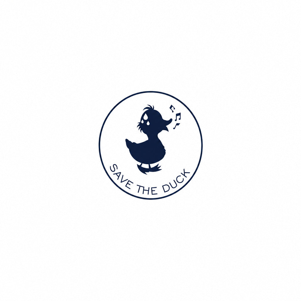 a logo with a duckling and notes