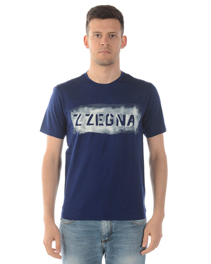 Maglietta in Cotone Blu Stampata by Zegna