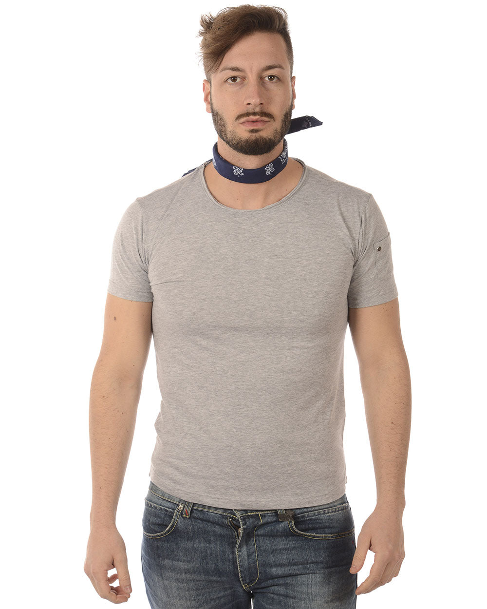 T-shirt Blu con Dettaglio Foulard - Daniele Alessandrini - mem39