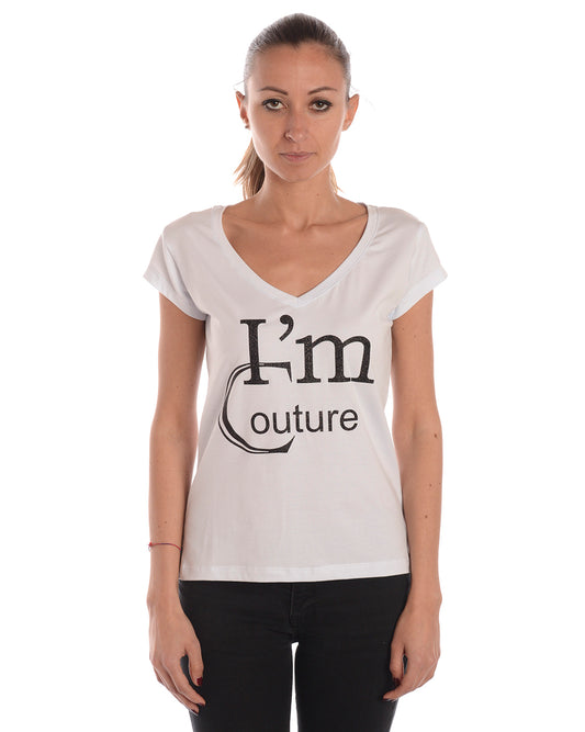 T-shirt Bianca Collo a V - I'M C COUTURE