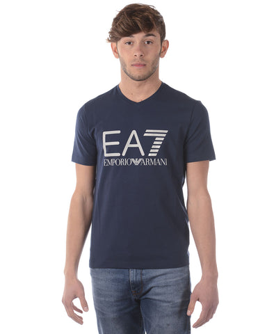 Maglietta Emporio Armani EA7 Blu Scuro in Cotone ed Elastan