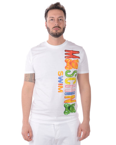 T-shirt Moschino Swim Bianca con Logo Stampato - Collezione Esclusiva