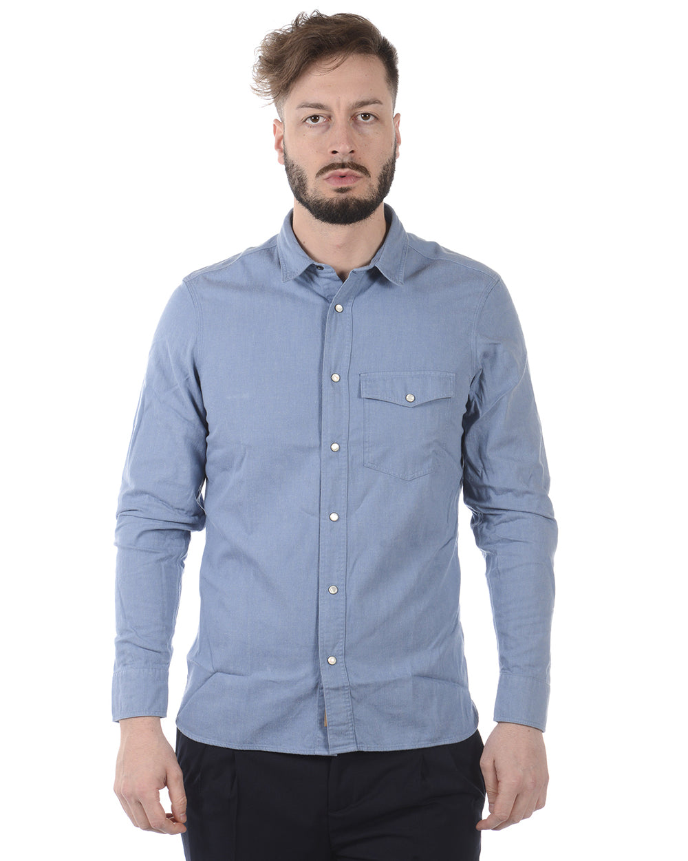 Burberry Camicia Iconica in Cotone Azzurro con Manica Lunga