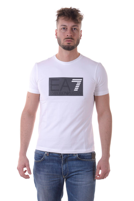 T-shirt Bianca EA7 con Logo Stampato