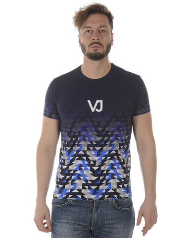 T-shirt Versace Jeans Blu in Cotone ed Elastan con Maniche Corte e Taglio Slim