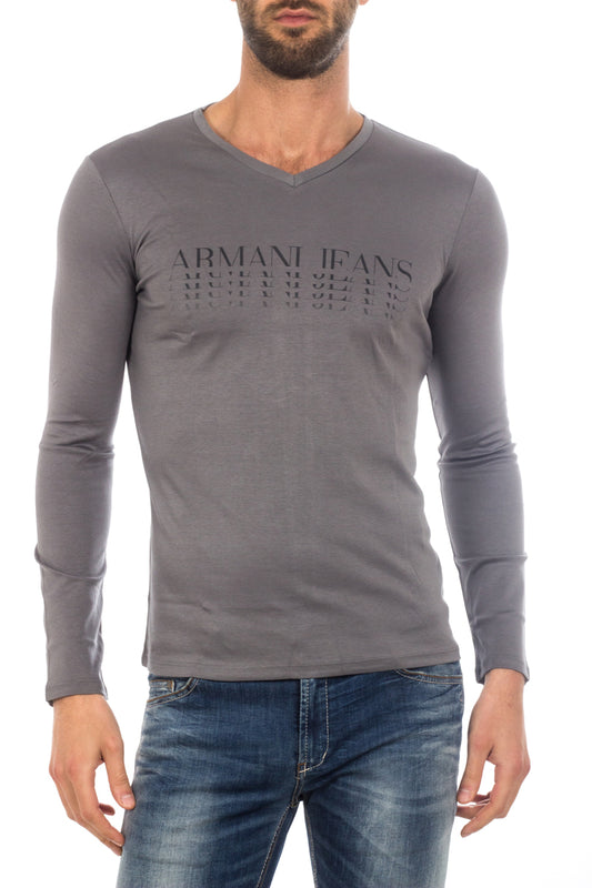 Maglietta Grigia Armani Jeans con Logo Iconico