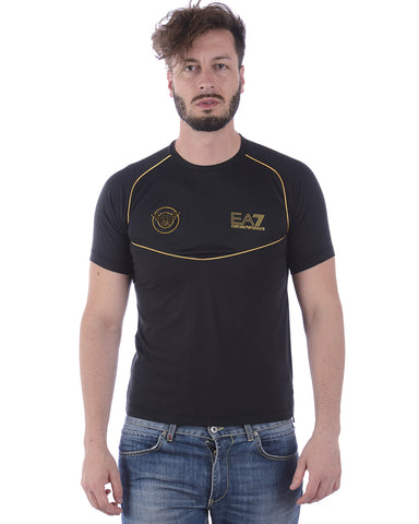 T-Shirt Emporio Armani EA7 Nero in Cotone, Poliestere ed Elastan