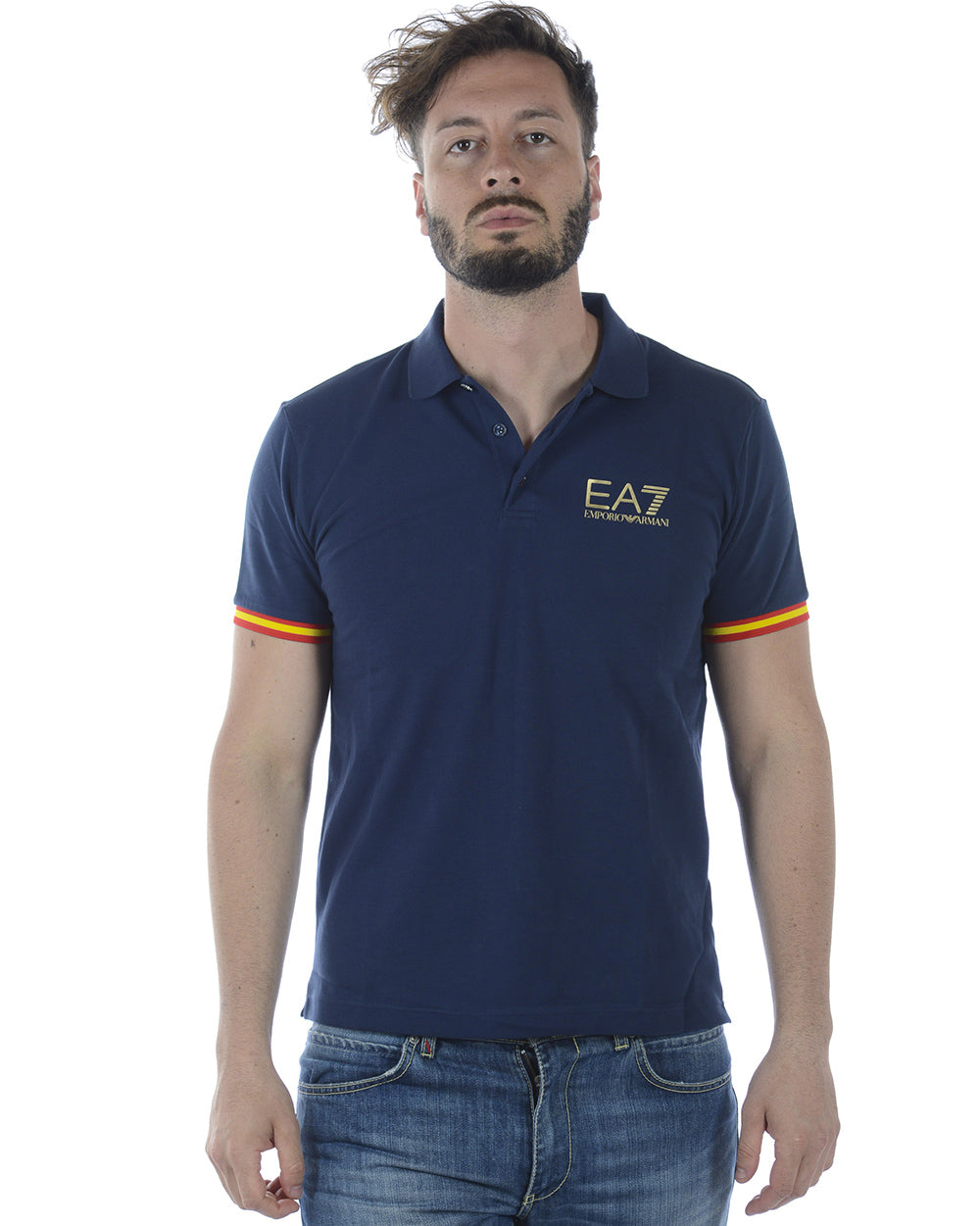 Polo Emporio Armani EA7 Blu Scuro in Cotone Elasticizzato