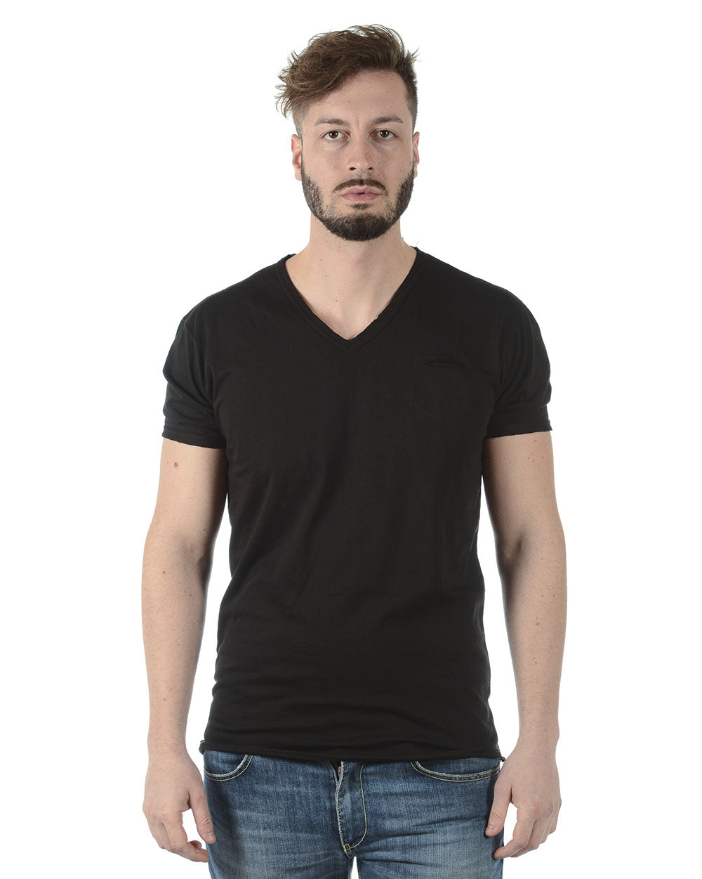 Maglietta Daniele Alessandrini nera in cotone XXL con collo a V