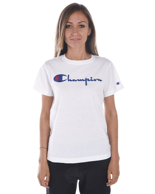 Maglietta Bianca Champion con Logo Ricamato - mem39