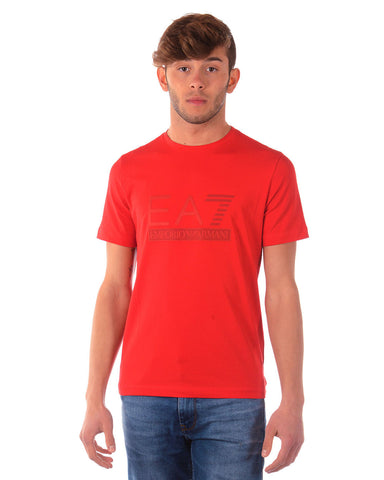 Maglietta Rossa in Cotone Elasticizzato Emporio Armani EA7