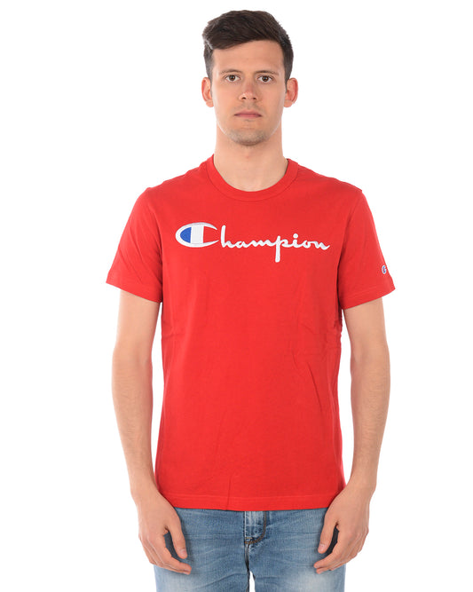 Maglietta Champion Rosso Scuro con Logo Ricamato - mem39