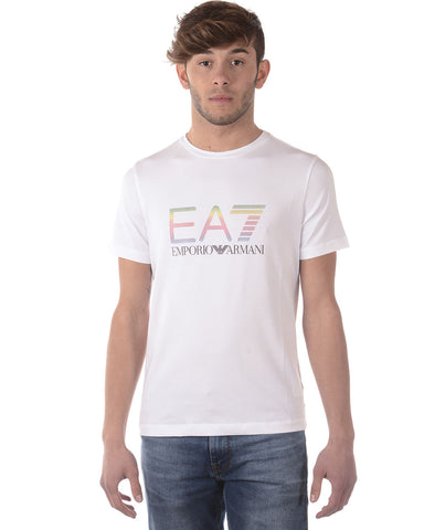 Maglietta Emporio Armani EA7 Bianca in Cotone Elasticizzato con Logo EA7 - Stile Distintivo e Comfort Senza Compromessi