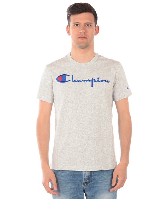 Maglietta Grigia Champion con Logo Ricamato - mem39