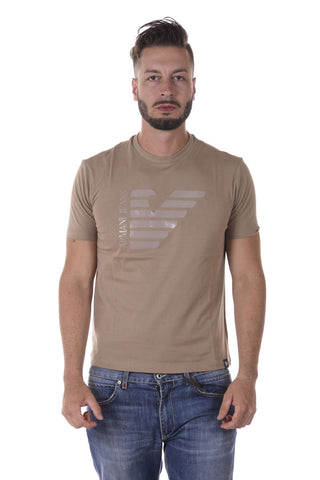 T-shirt Armani Jeans AJ in Cotone Marrone con Logo Stampato