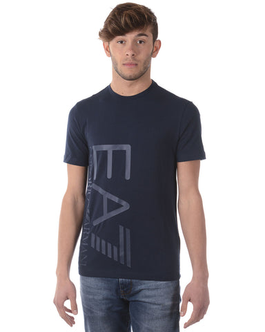 T-shirt Emporio Armani EA7 in Cotone ed Elastan - Blu Primaverile con Logo Discreto