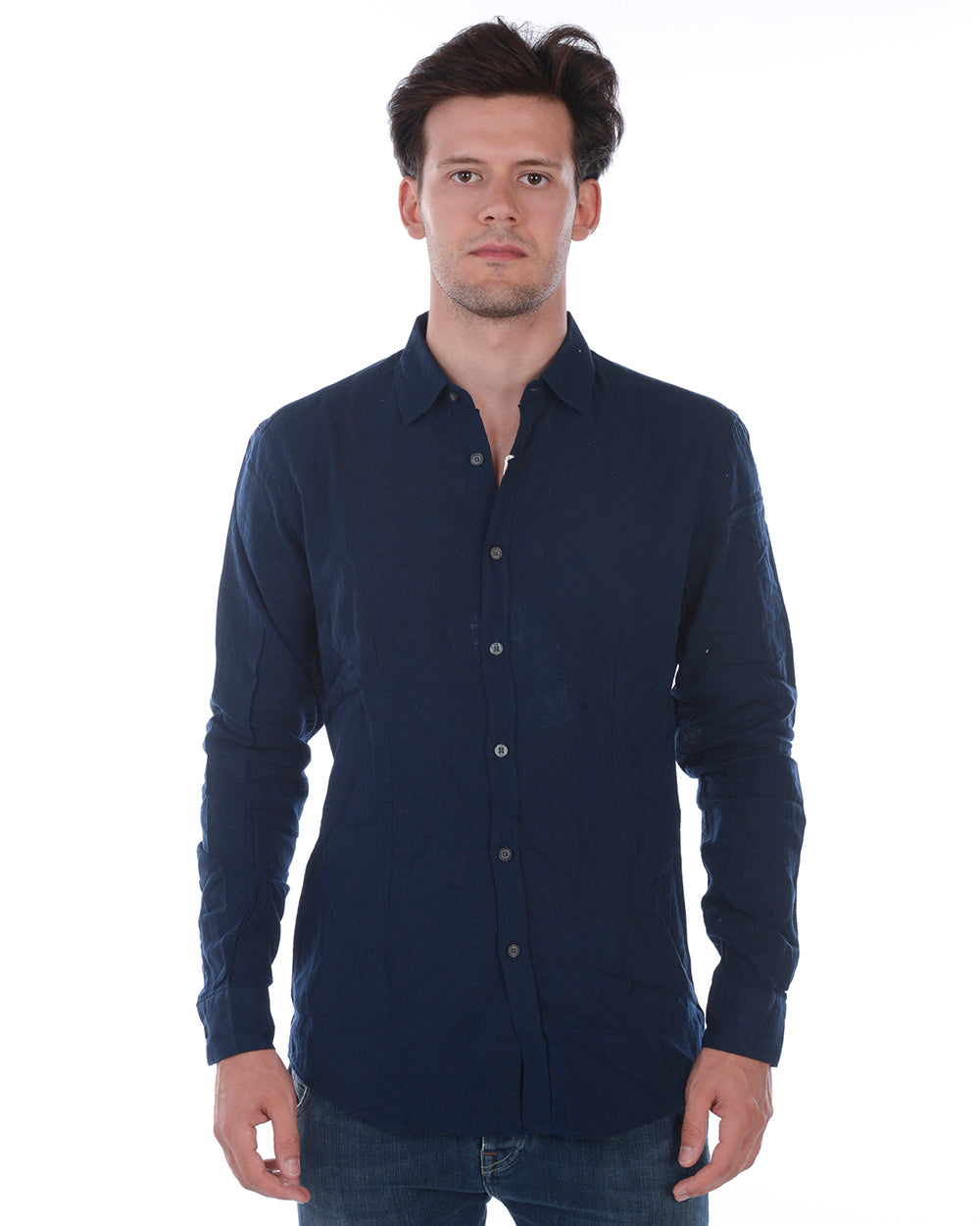 Camicia Daniele Alessandrini Blu in Lino e Cotone - mem39