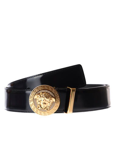 Cintura Versace 105 Nero Oro in Pelle di Vitello