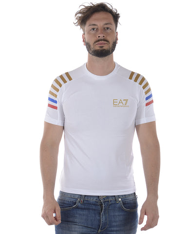 Maglietta Emporio Armani EA7 in Cotone ed Elastan Bianca con Logo, Stile Sofisticato