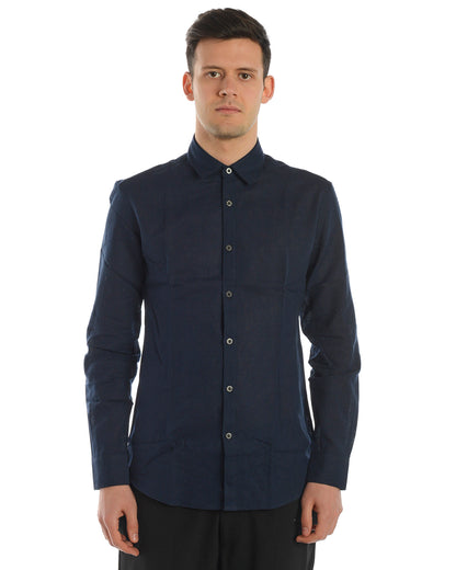 Camicia Daniele Alessandrini Blu in Lino e Cotone