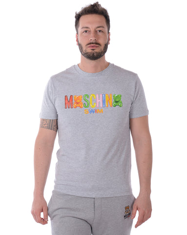 T-Shirt Moschino Swim Grigia Stampata in Cotone (Taglia S)