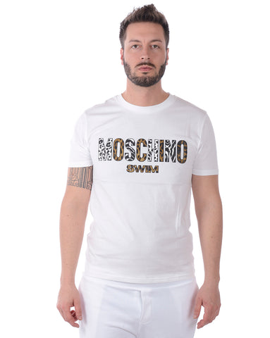 Maglietta Moschino Swim in Cotone Bianco con Logo Stampato - Taglia L