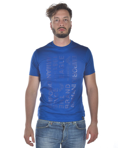 Maglietta Emporio Armani Blu Chiaro in Cotone con Maniche Corte TAGLIA L
