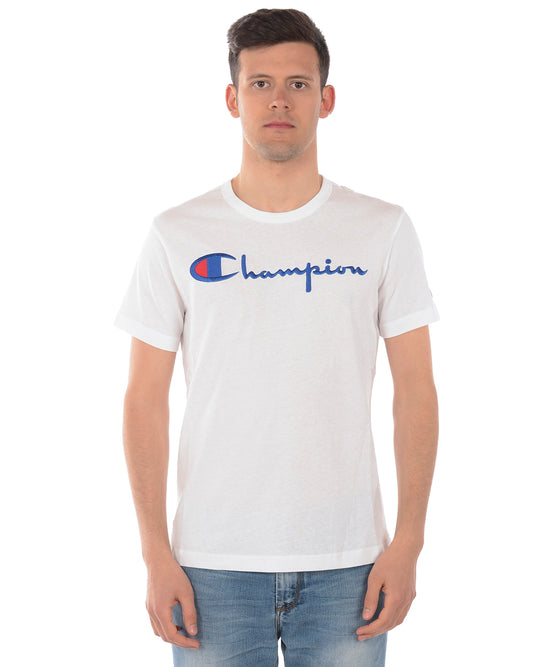 Maglietta Champion Bianca con Logo Ricamato