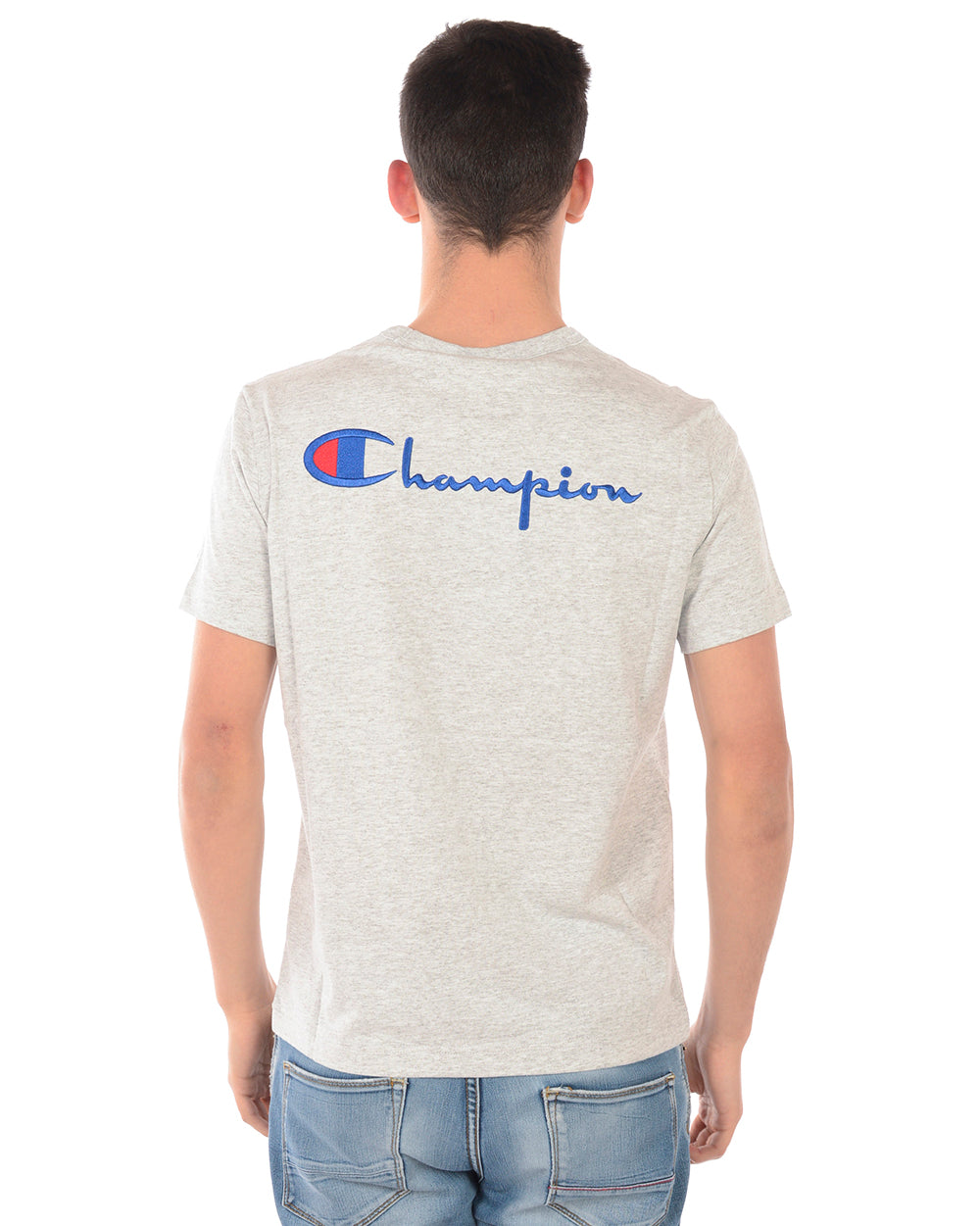 T-shirt Champion Grigia con Logo Ricamato - mem39