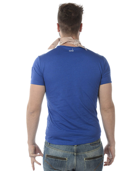 T-Shirt Daniele Alessandrini S Blu Primavera/Estate con Dettaglio Foulard