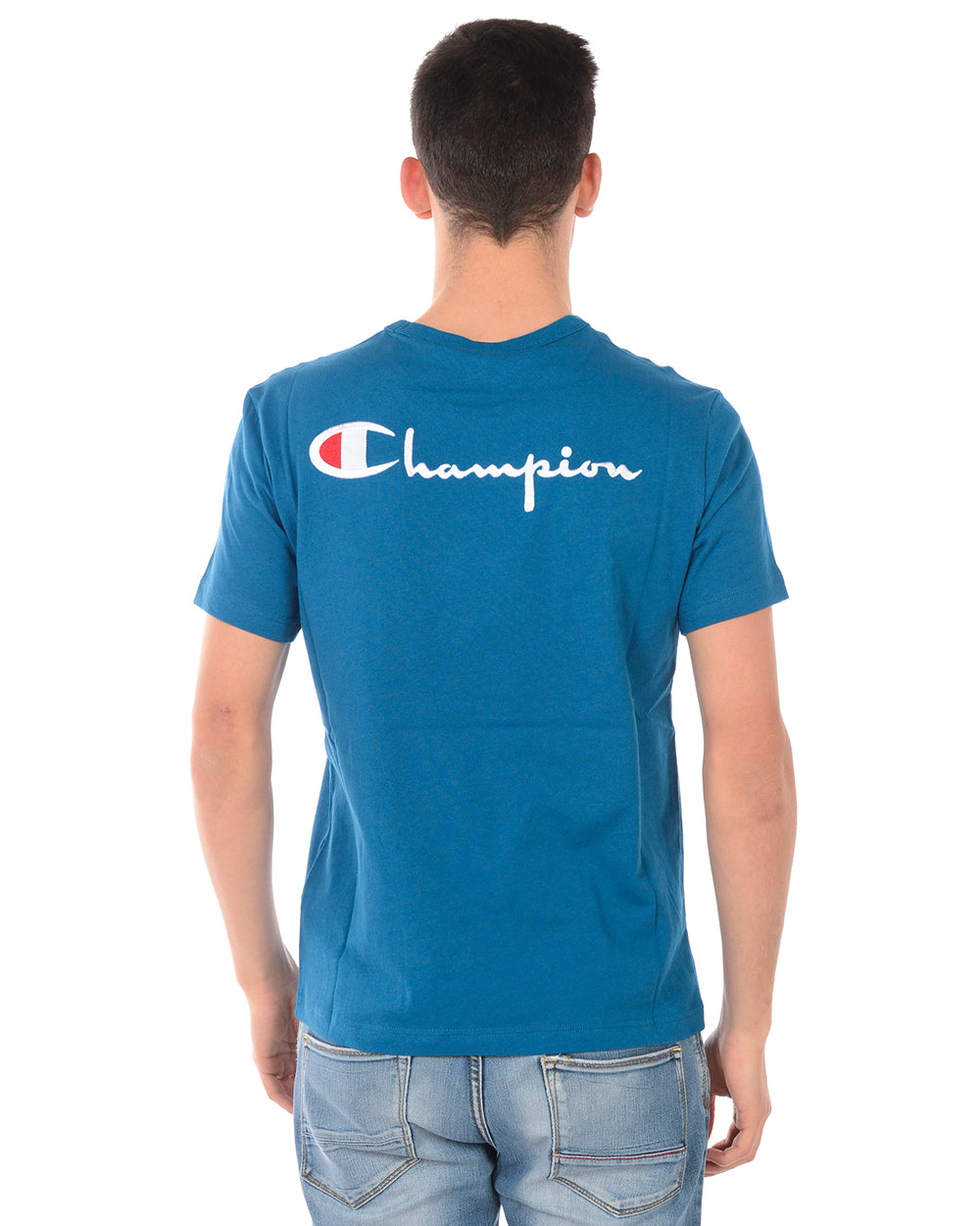 Maglietta Champion M Celeste con Logo Ricamato