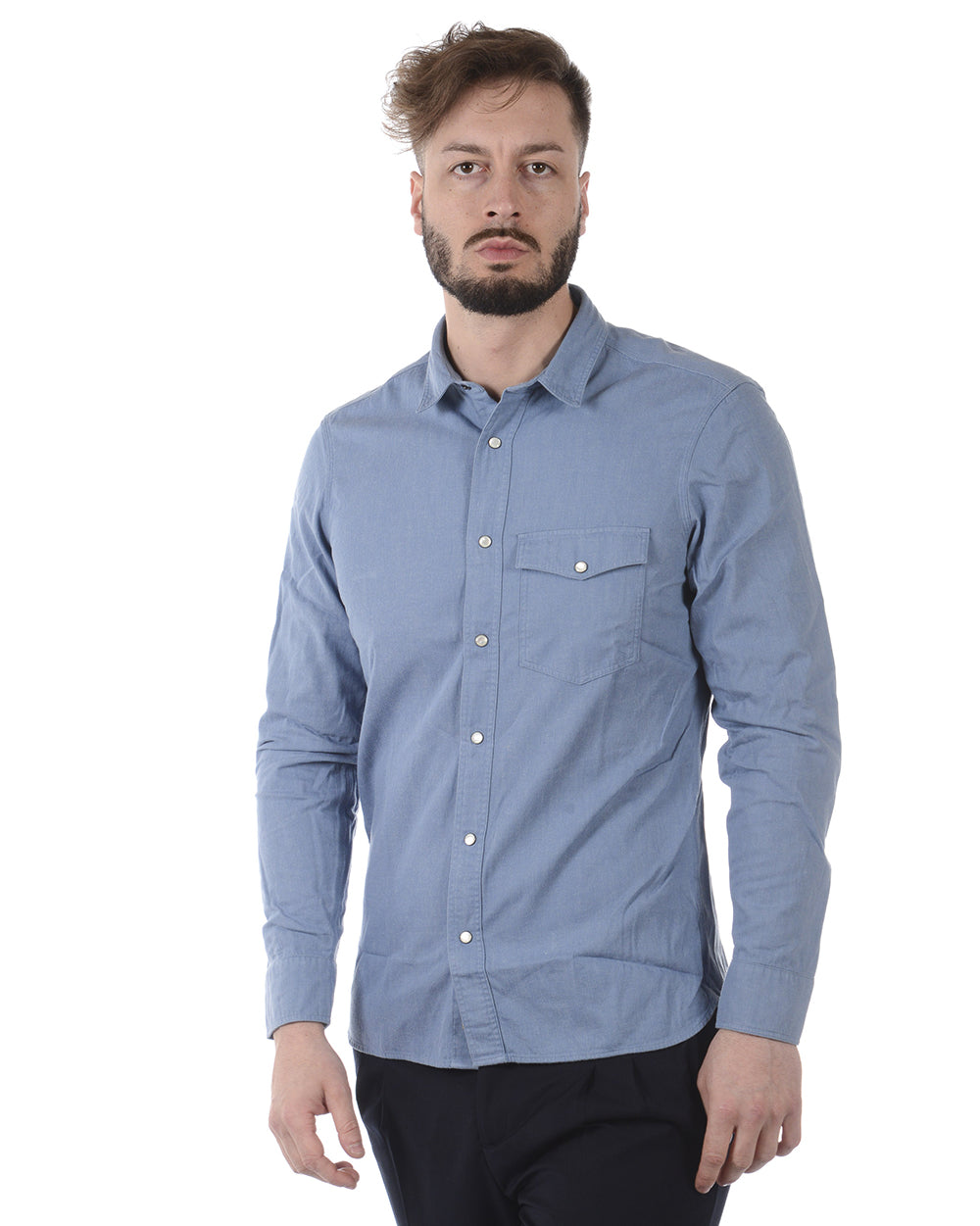 Burberry Camicia Iconica in Cotone Azzurro con Manica Lunga